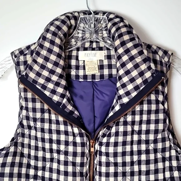 Peach Love California Navy Blue Gingham Quilted Vest - Picture 6 of 13